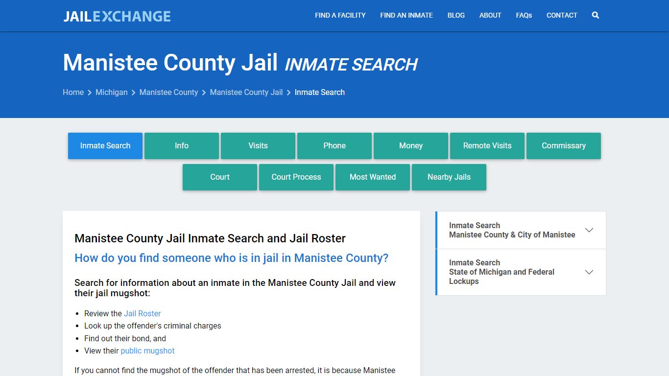 Inmate Search: Roster & Mugshots - Manistee County Jail, MI