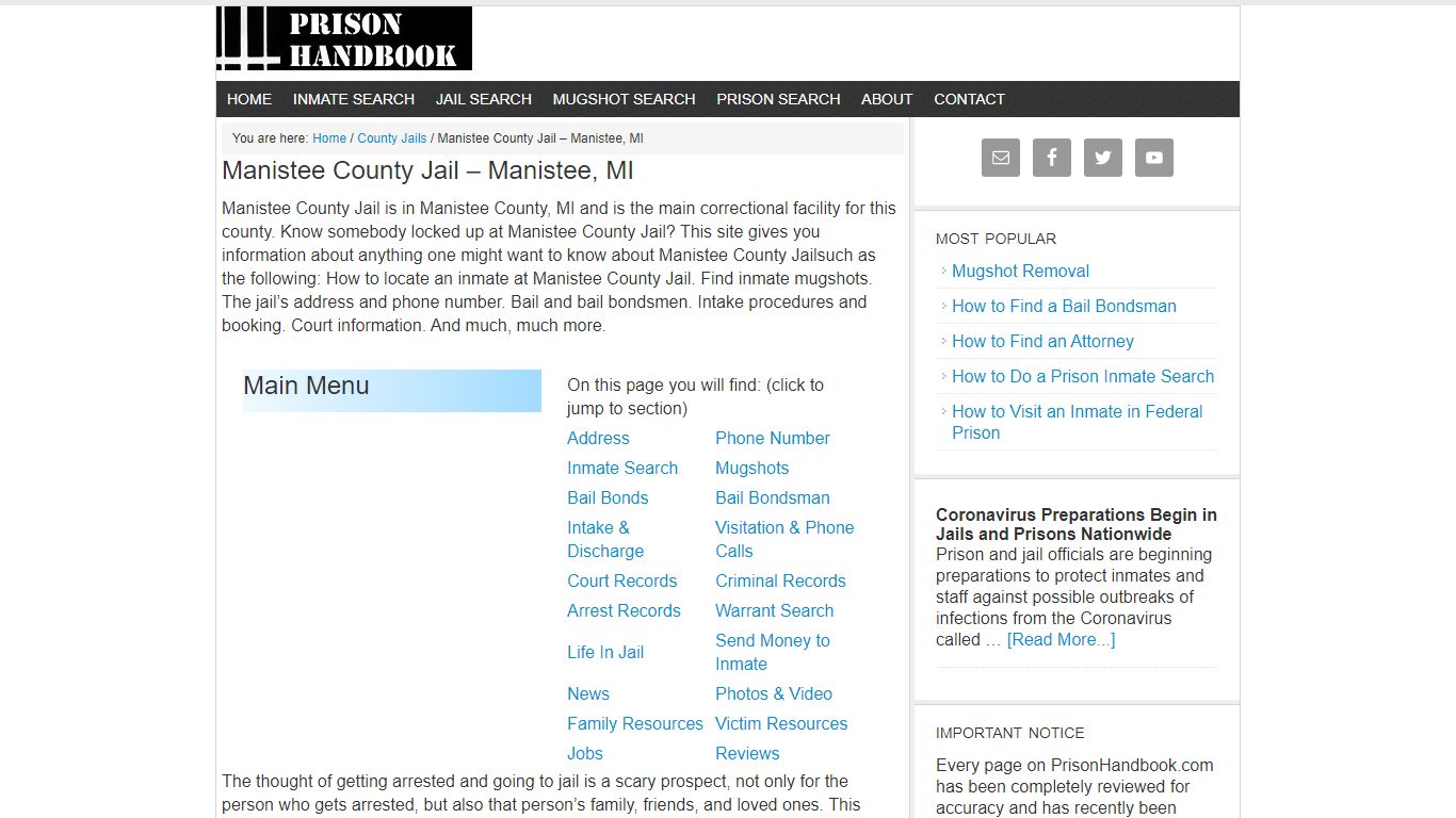 Manistee County Jail – Manistee, MI - Prison Handbook