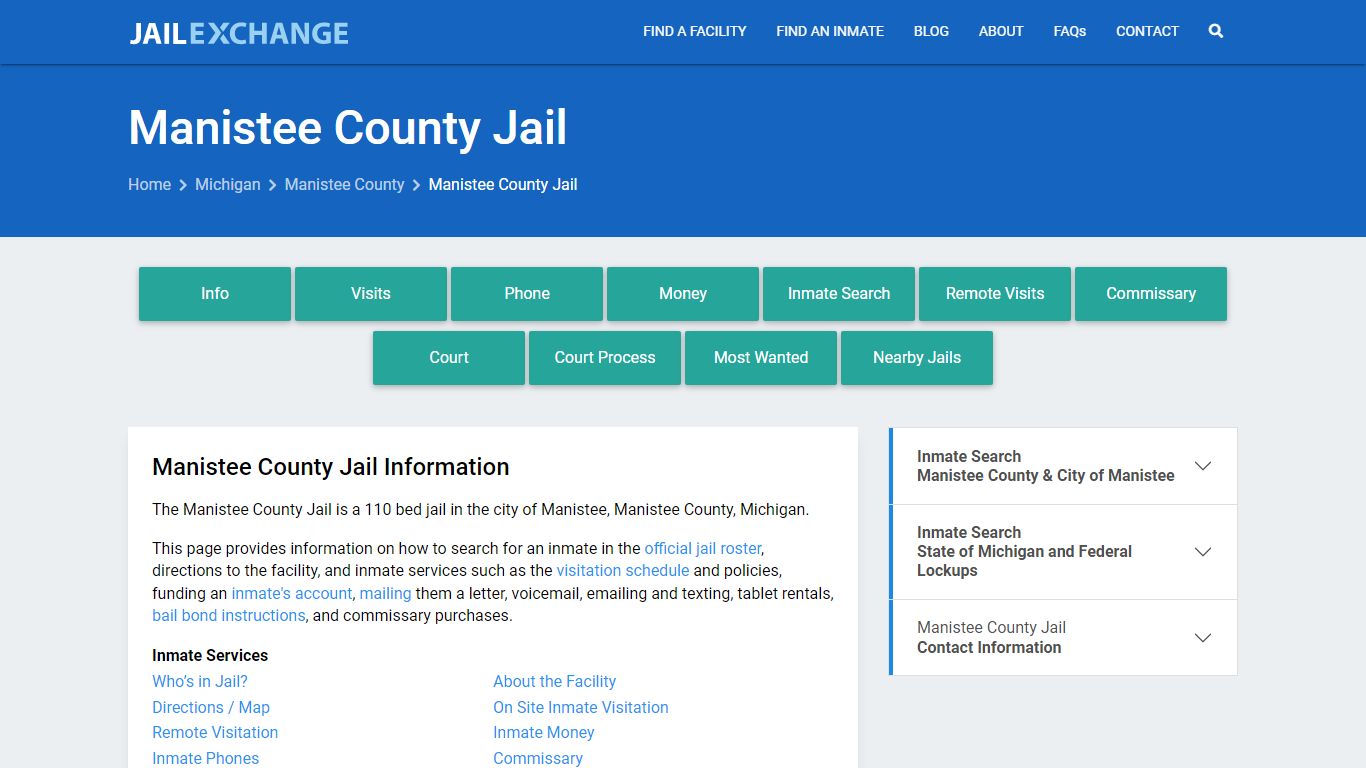 Manistee County Jail, MI Inmate Search, Information